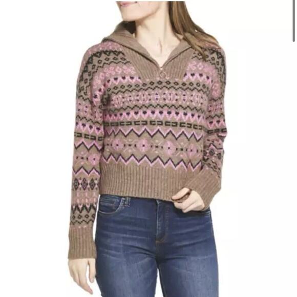 Vero Moda Brown Pink Zip Pullover Zip Sweater Small NWT - Picture 1 of 9